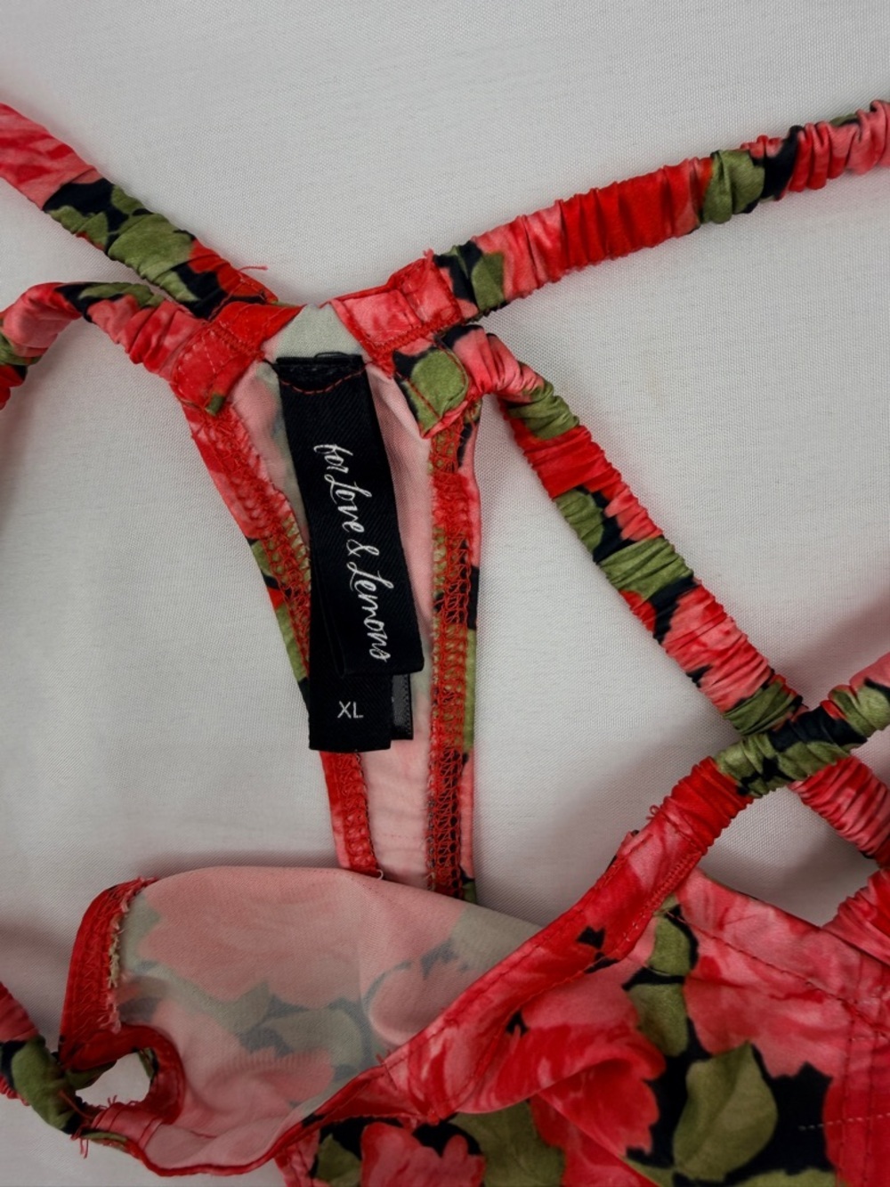 For Love & Lemons Floral Bikini Set L Top XL Bottom Strappy Red Swim - Picture 4 of 7